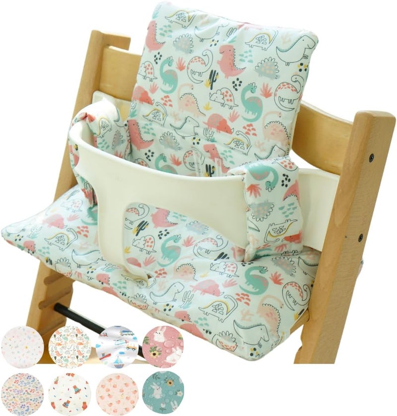 Gembebe Waterproof & Compatible Stokke Tripp Trapp Cushion Set - Easy to Clean - Made Fabric from Korea - 100% Cotton Stokke Tripp Trapp High Chair Cushion Set (Dino Friends) - Image 1
